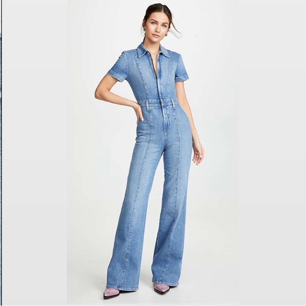 NWT Alive + Olivia Jumpsuit Gorgeous Wide Leg Zip Up Denim in Love Me Blue - Picture 5 of 16